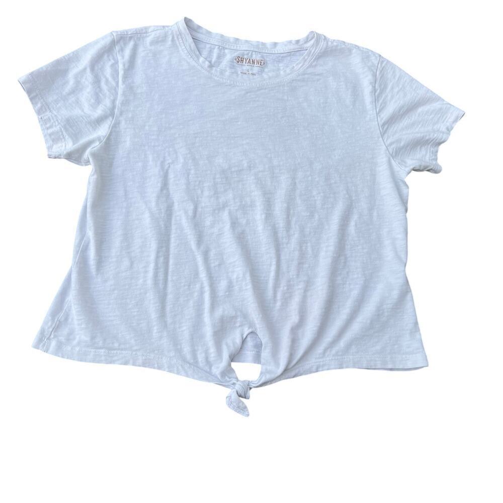 SHYANNE women’s  juniors T-shirt.  Size L, tie at waist, white, short sleeves.